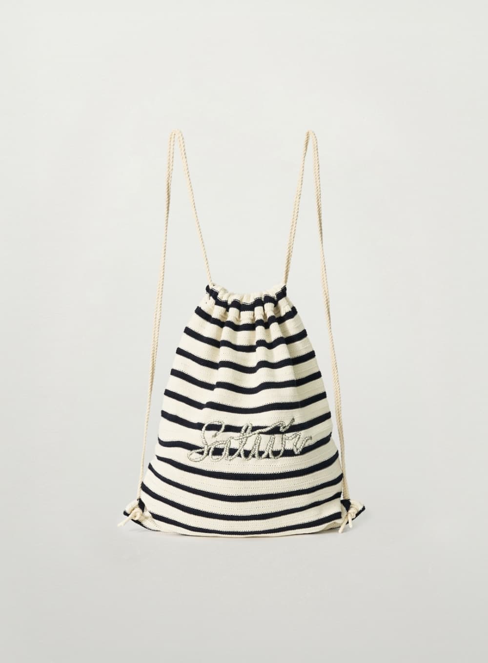 Knit Stripe String Backpack - Cream