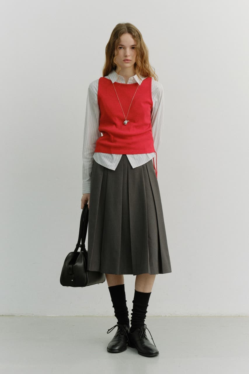 VOLUME PLEATS MIDI SKIRT MID GREY_UDSK6A204G2