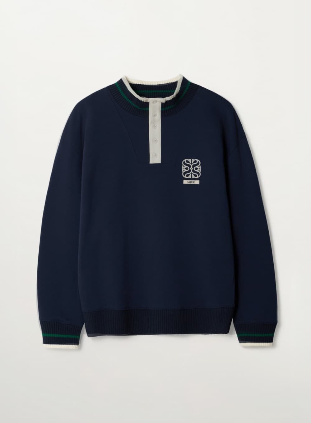 Rib Point Open Collar Sweatshirt - Navy