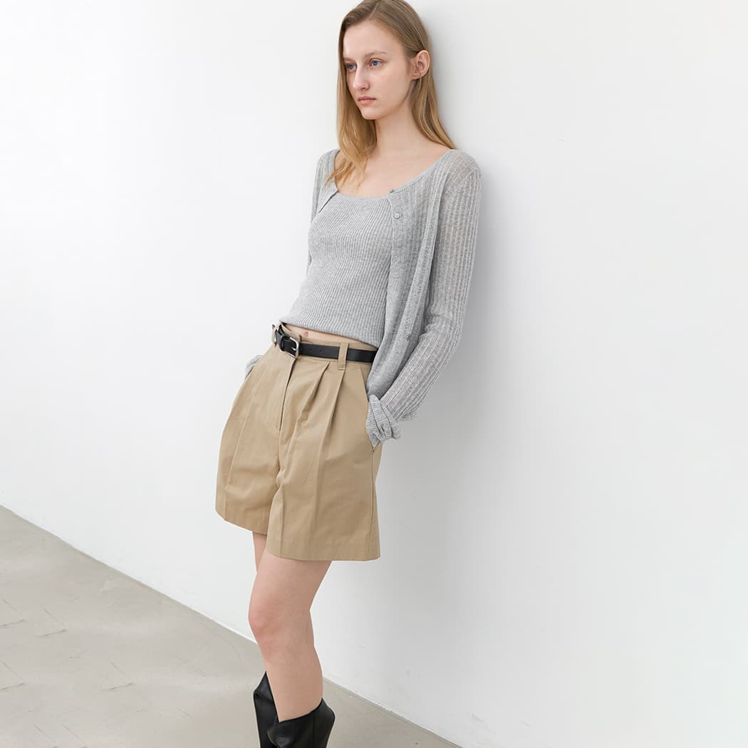 (PT-5797)BELTED TWO TUCK SHORT PANTS S