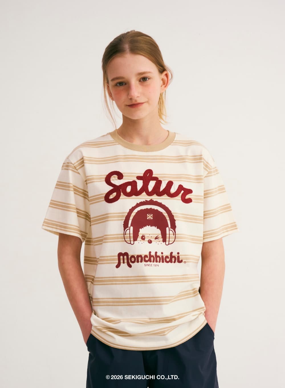 Satur X Monchhichi Stripe T-Shirt - Cream