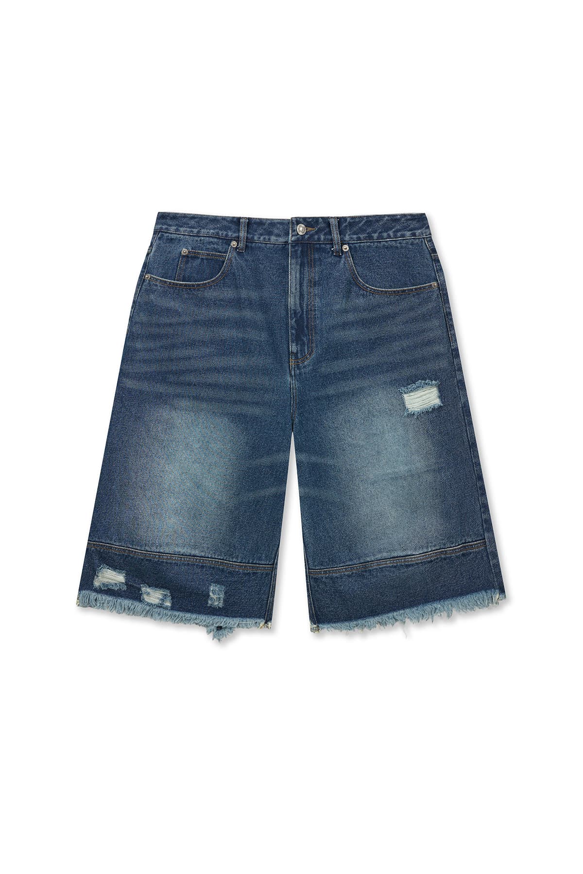 DESTROYED BERMUDA DENIM PANTS FOR MEN IN NAVY