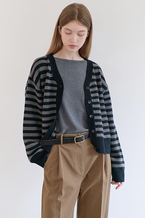 25FN relax-fit v-neck cardigan [BK/ST]