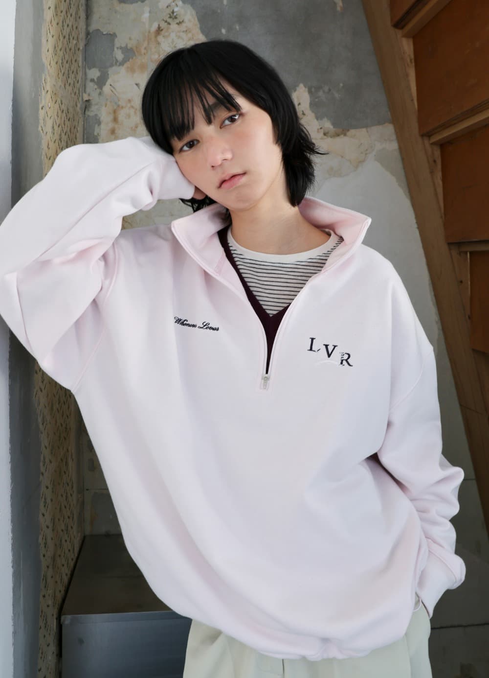 British Half-Zip Sweatshirt - Blush Pink