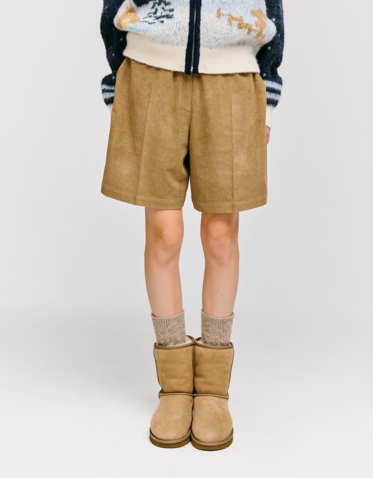suede banding half pants - camel