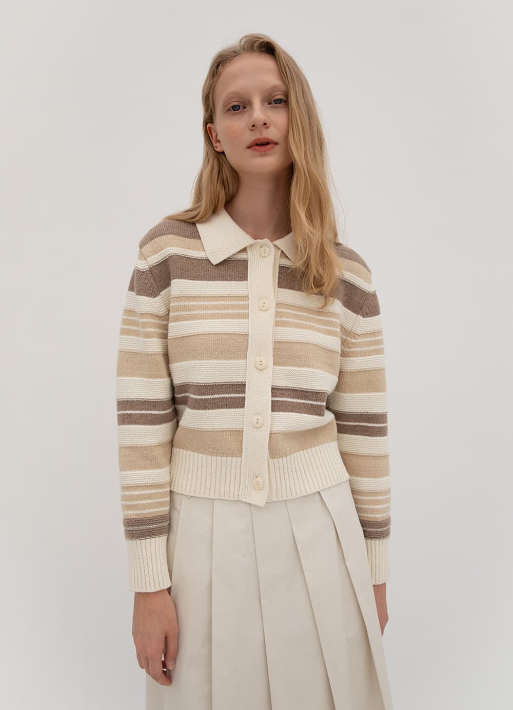 Multi Striped Knit Cardigan - Ivory