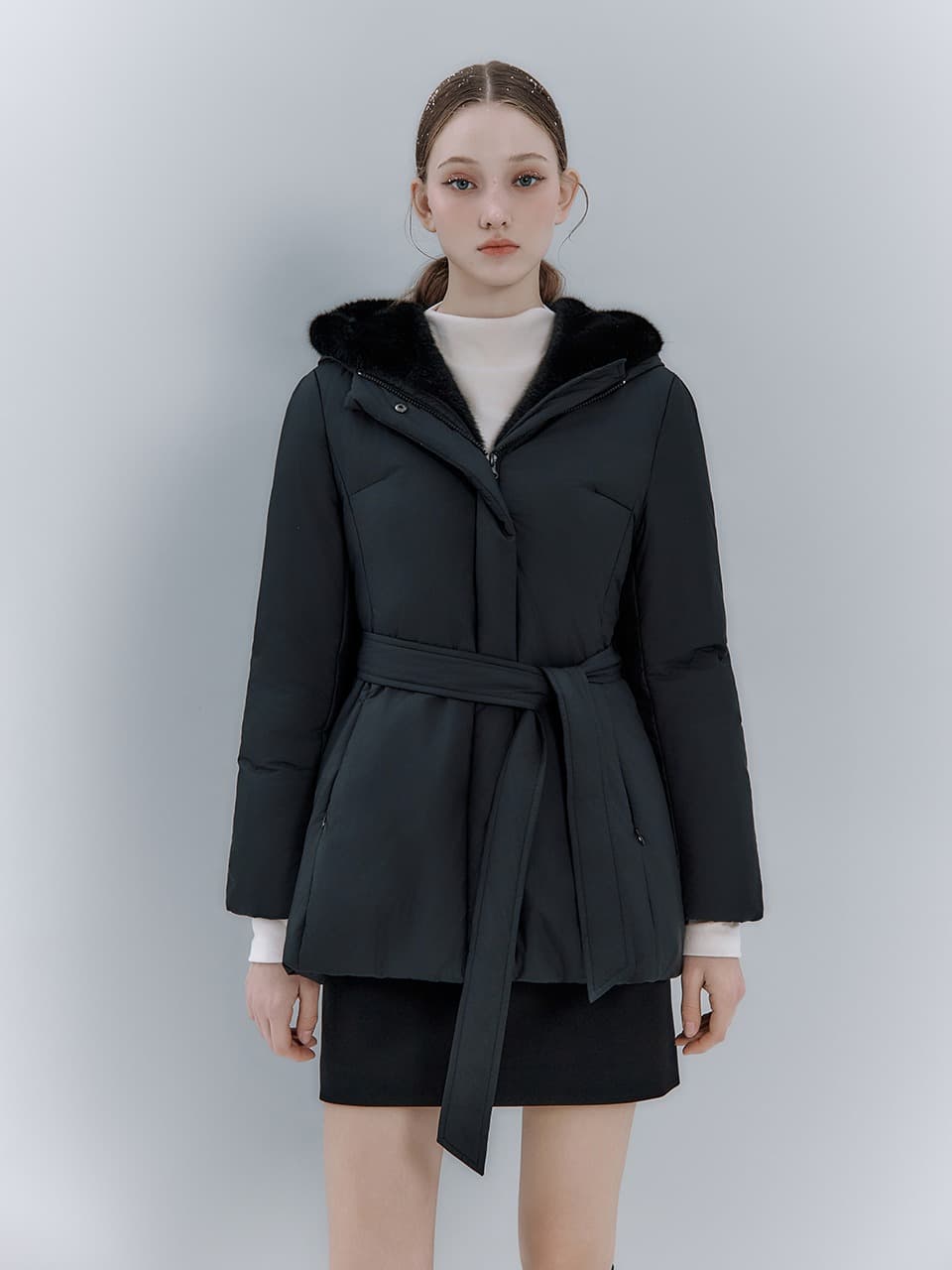 Lumie fur cashmere padded jacket_Black