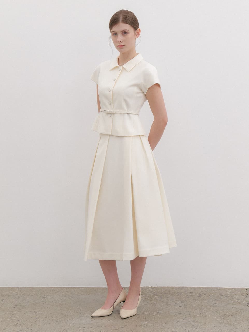 Double Tucked Flare Skirt / Ivory(2color)