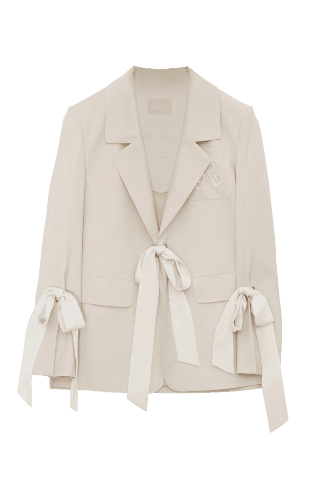 Ribbon Tie Tailored Jacket (Beige)