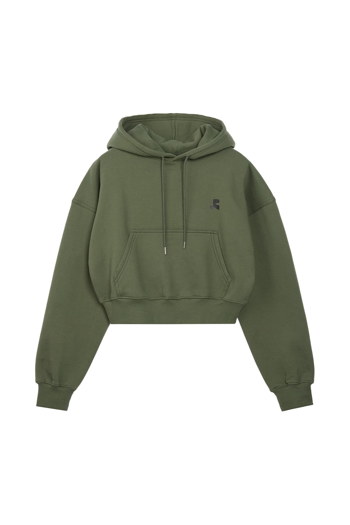 STITCH CROPPED HOODIE - KHAKI