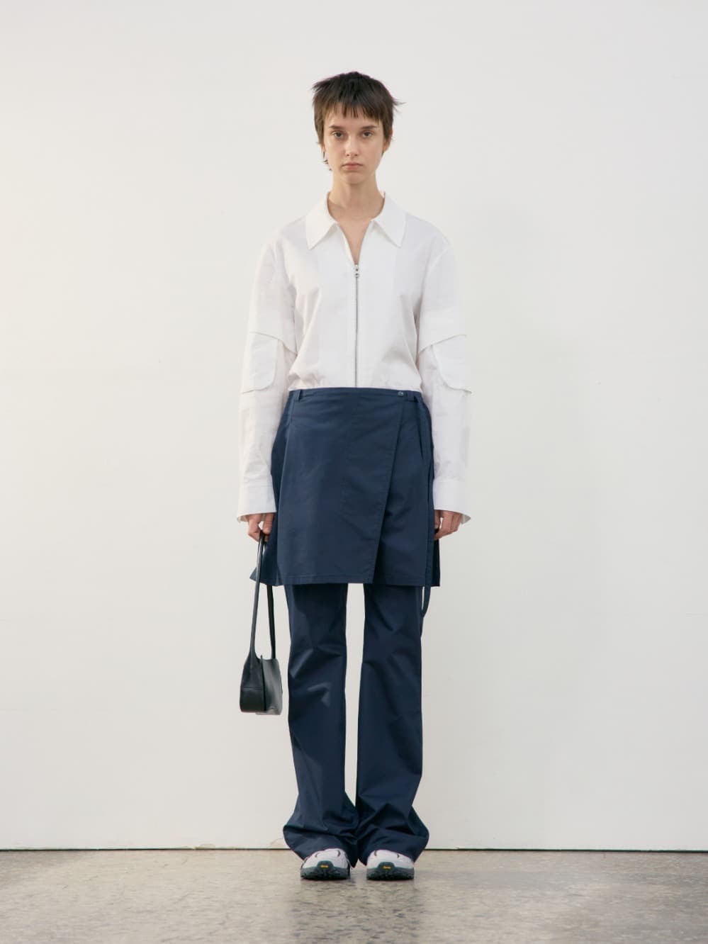 Pocket Sleeve Zip-Up Shirt_White