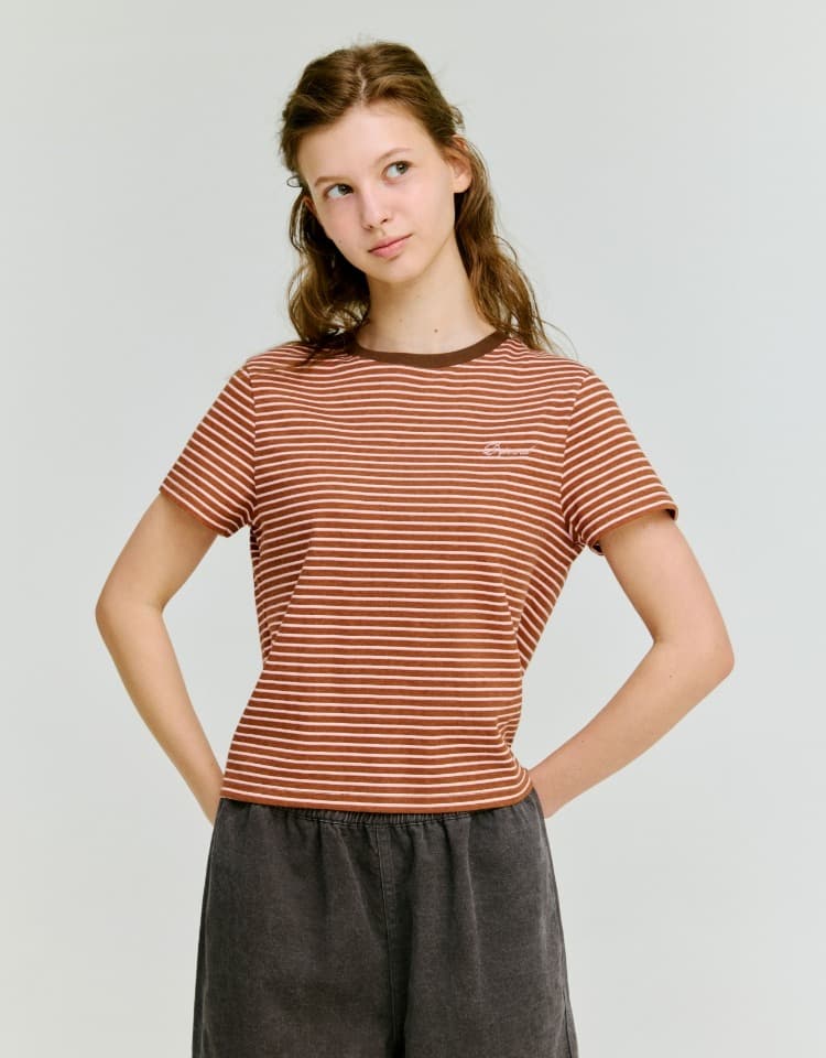multi stripe slim fit t-shirt - brown