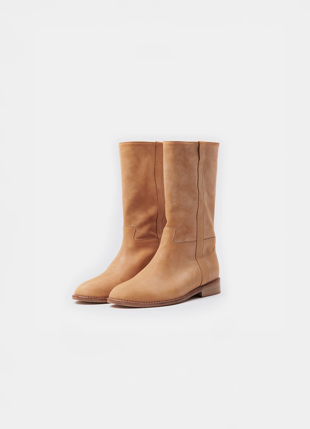 Grunge Leather Middle Boots - Beige