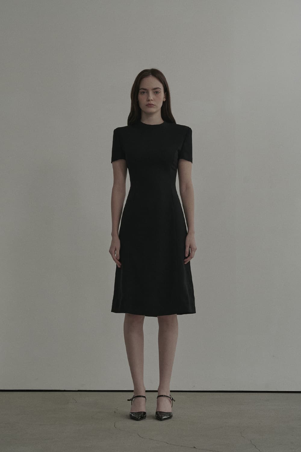Half Neck Tailored Long Suit Dress - Black