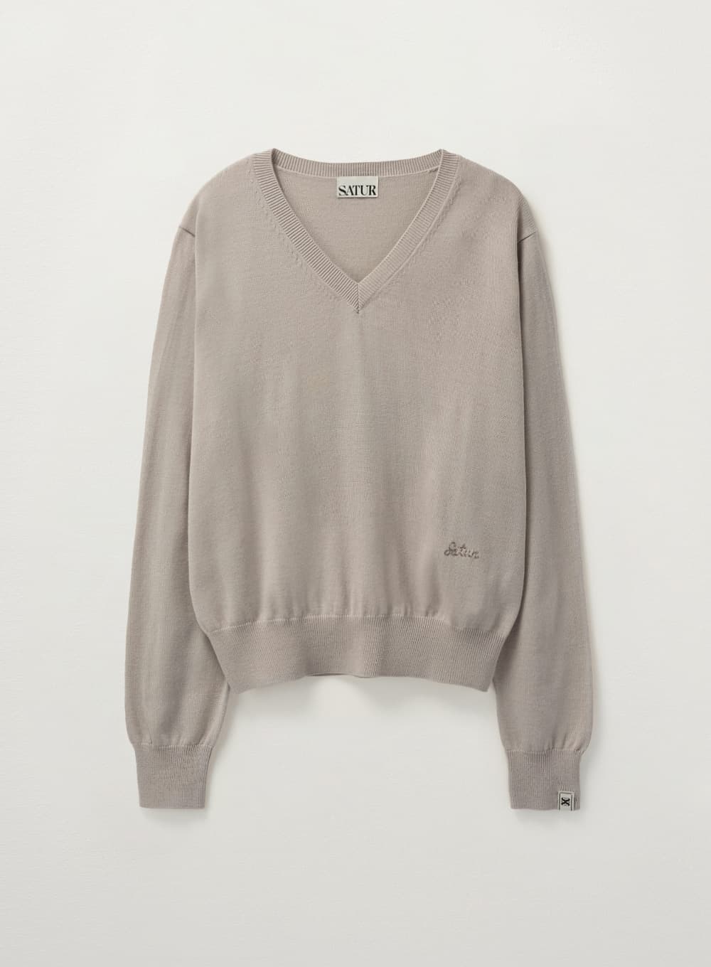 (W) V-Neck Fine Wool Knit - Beige