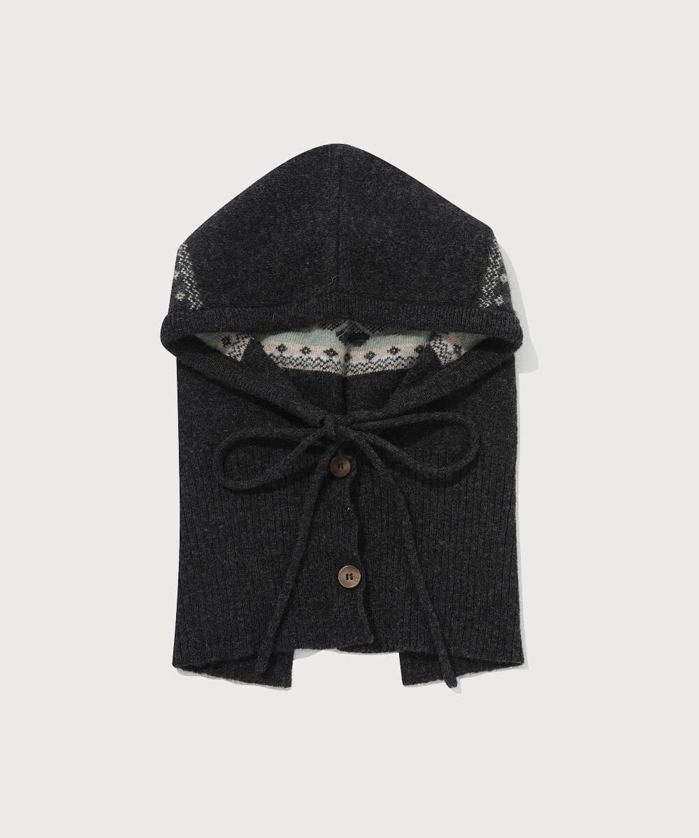 우먼 클로버하트 자카드 앙고라 바라클라바 Dark Gray