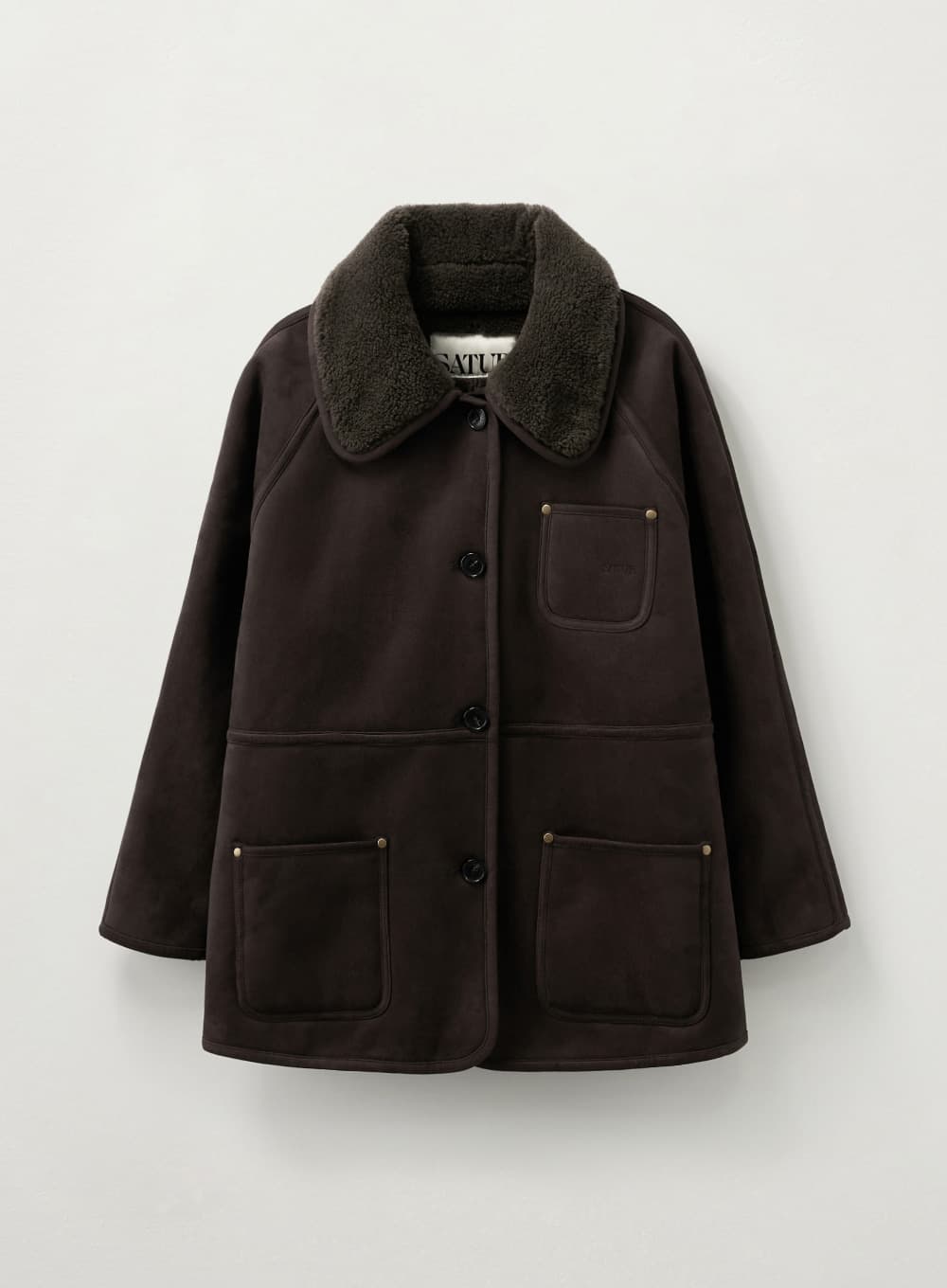 (W) Synthetic Shearling Loose Fit Jacket - Dark Brown