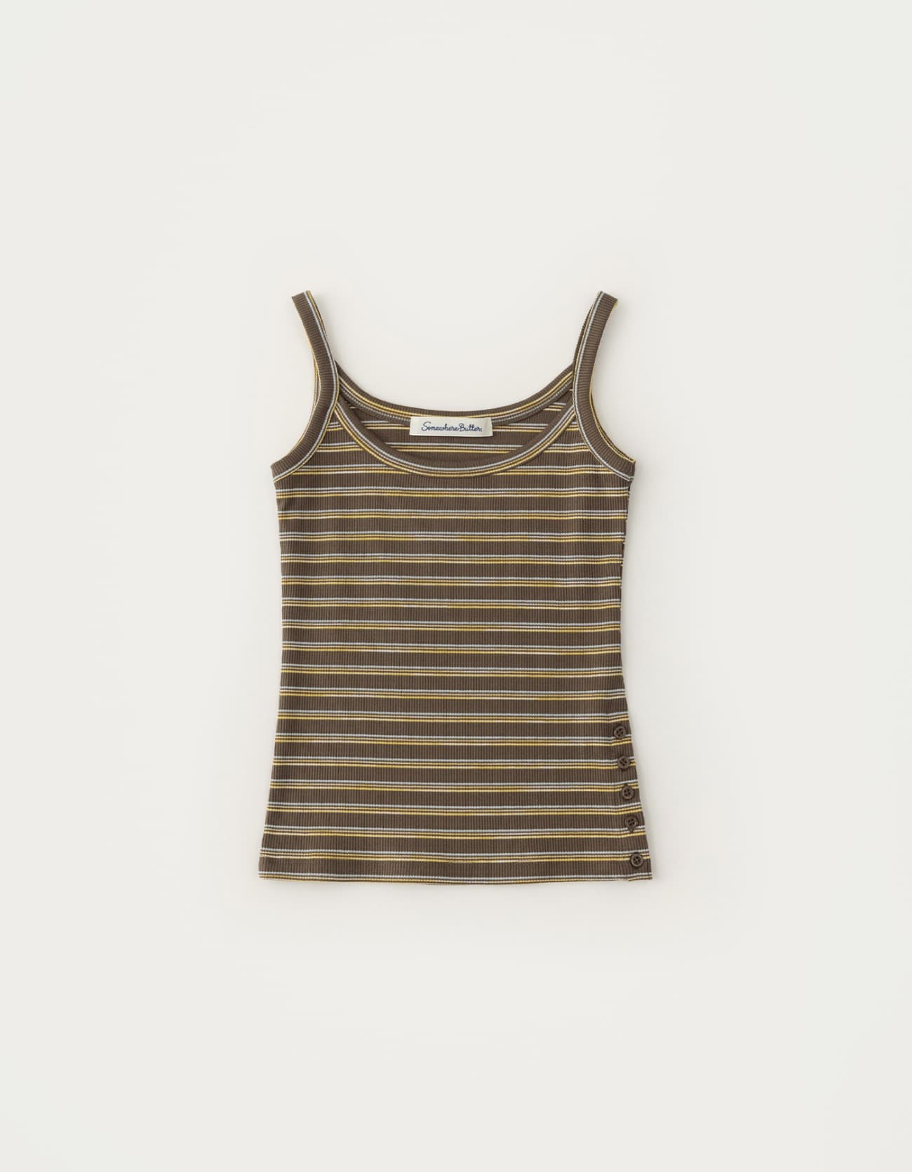 Stripe Side Button Sleeveless - Brown