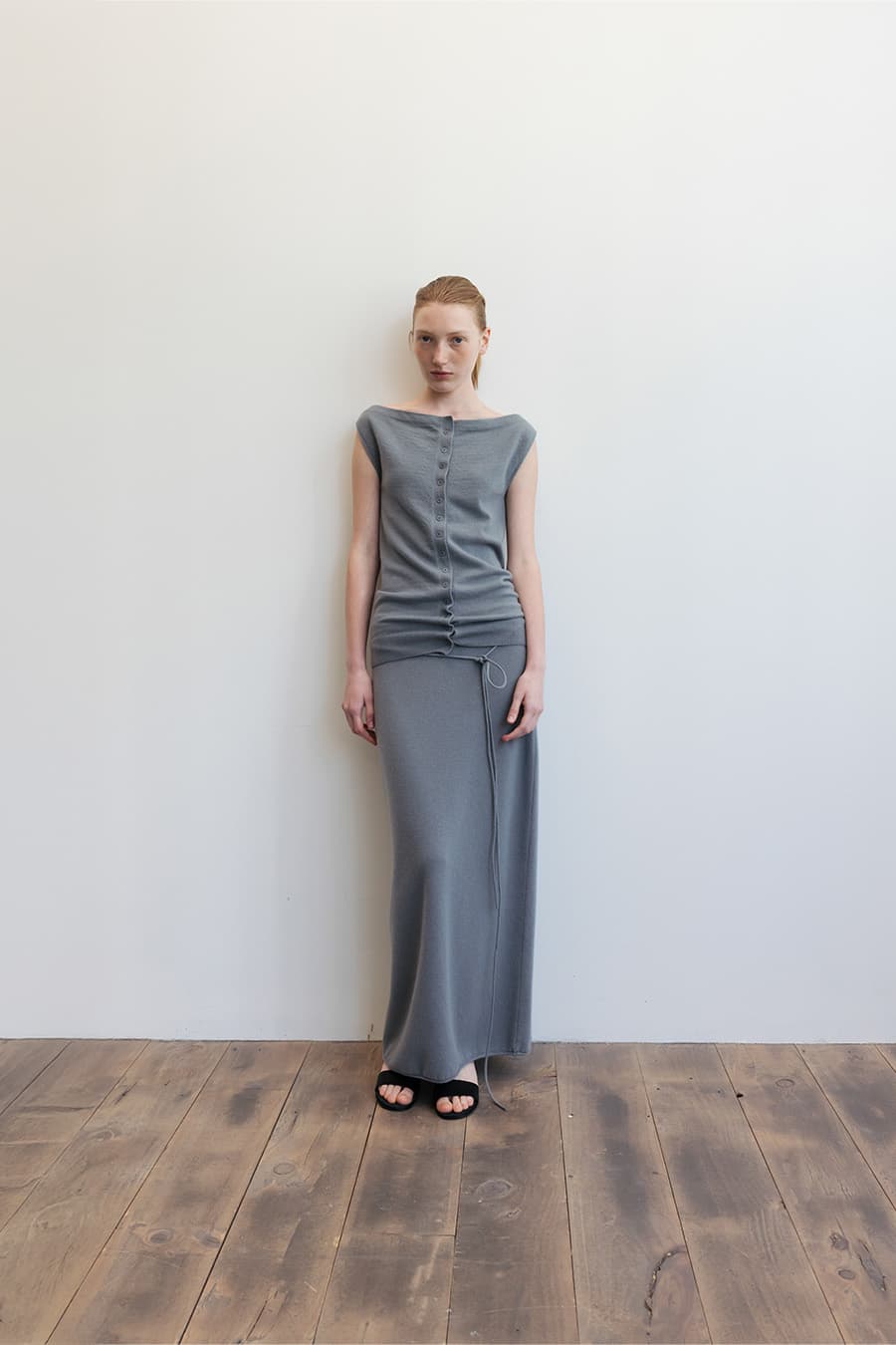 CASHMERE BLEND KNIT SKIRT [SMOKE BLUE]