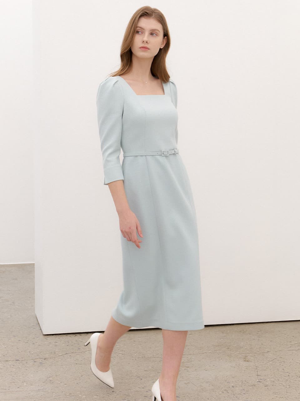 Tweed Square-Neck Slim Dress / Mint