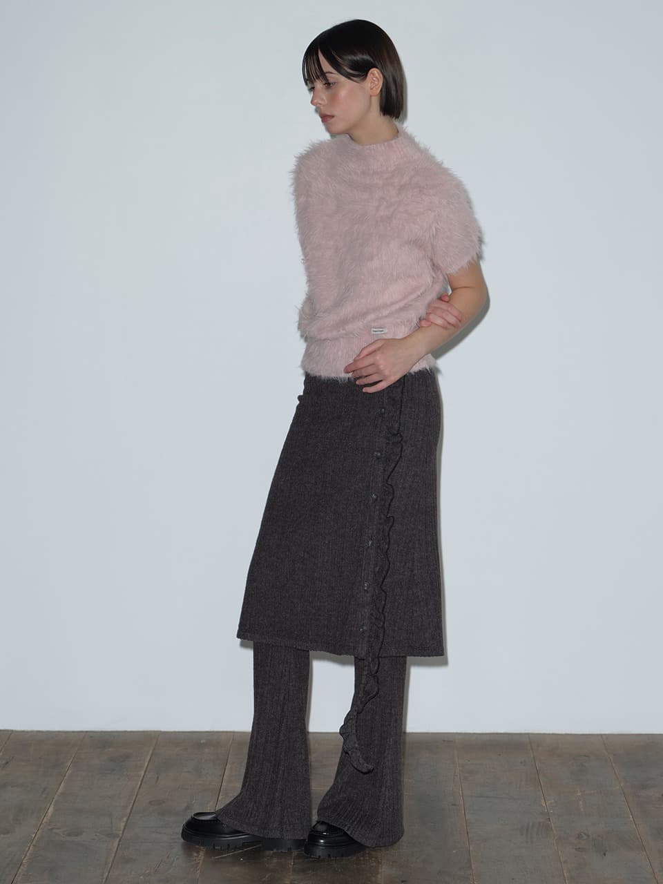 FRILL LAYERED SKIRT PANTS (CHARCOAL)