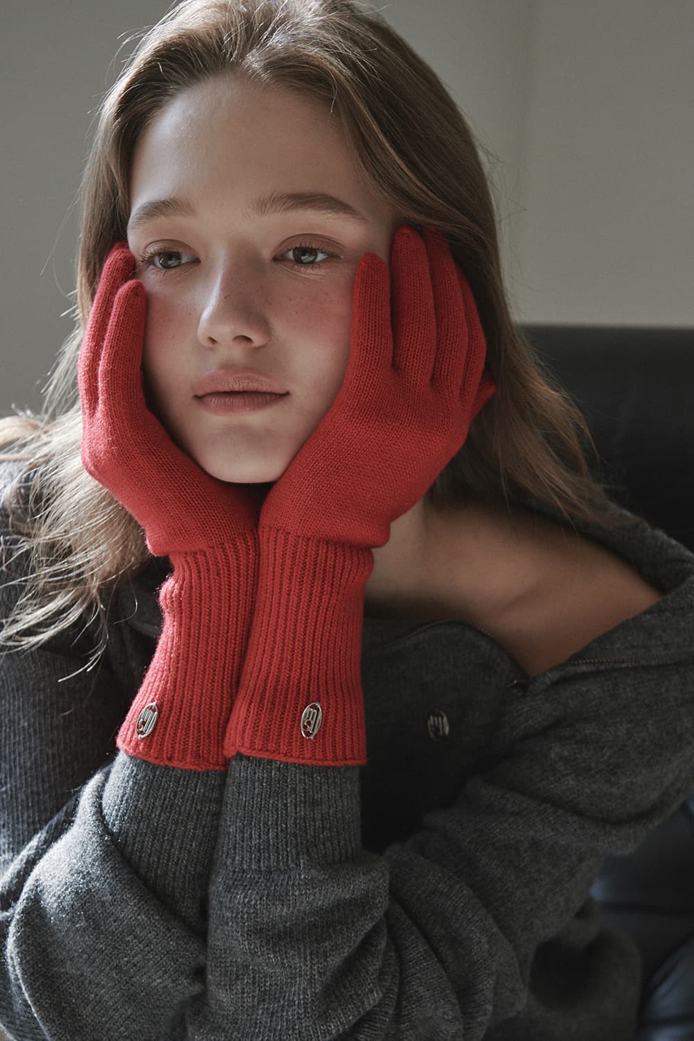 Wool Knit Gloves - Red