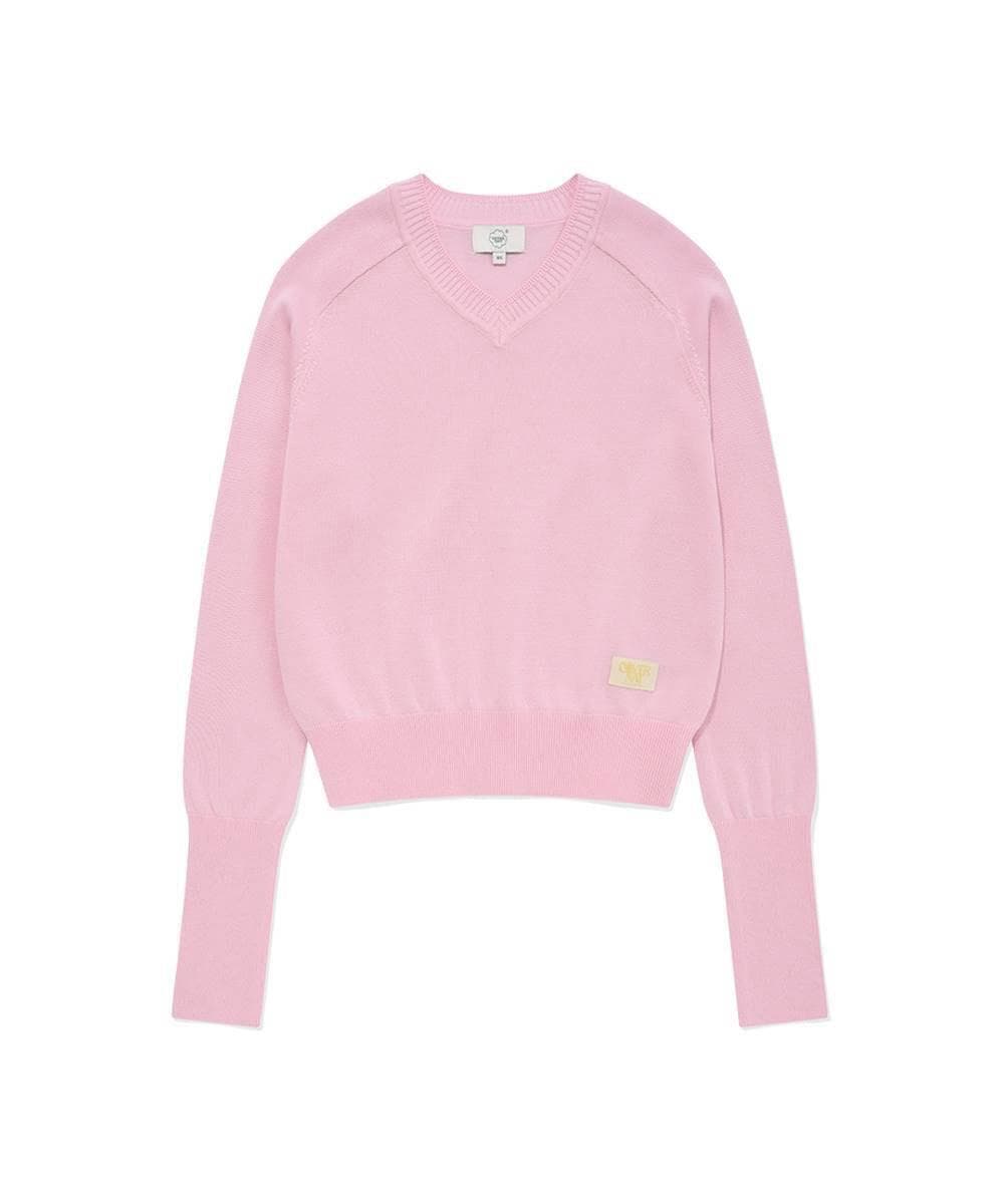 우먼 베이직 브이넥 니트 Light Pink