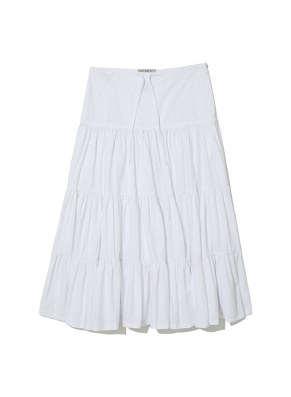 BOW STRAP SHIRRING TIERED MAXI SKIRT_WHITE