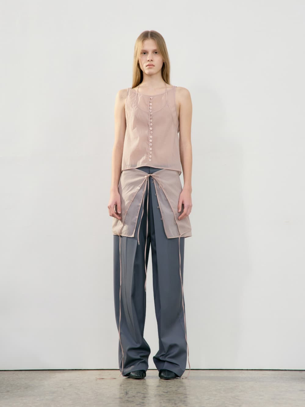 See-Through Button Loop Skirt_Pink