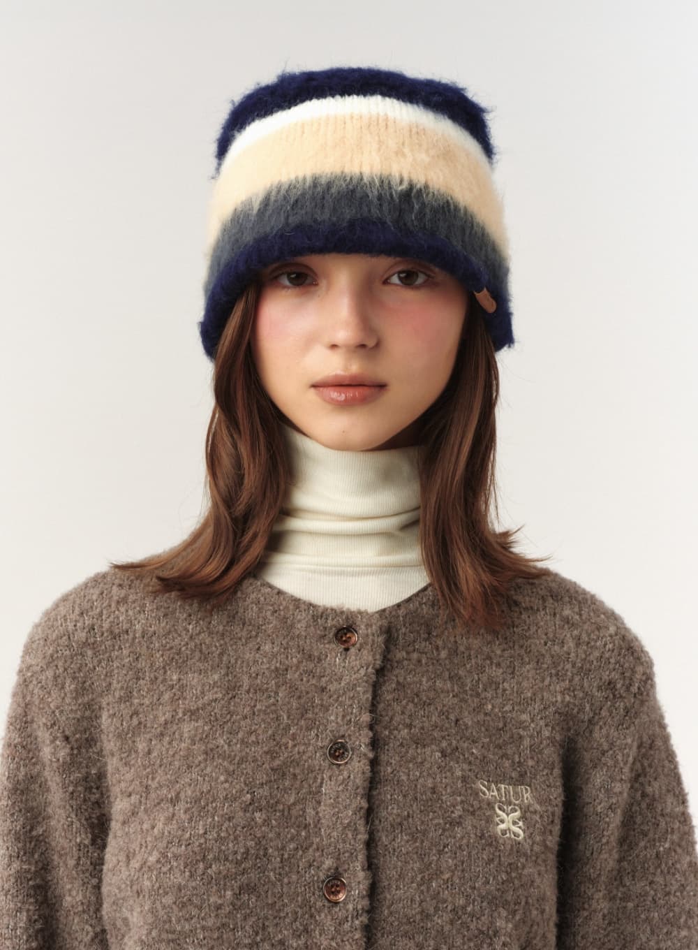 Stripe Knit Bucket Hat - Navy