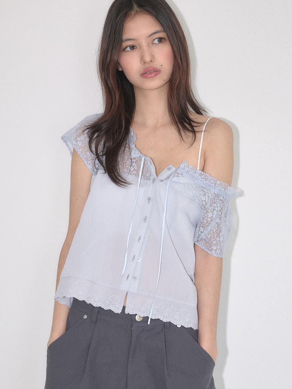 FLOWER LACE BLOUSE (LIGHT BLUE)