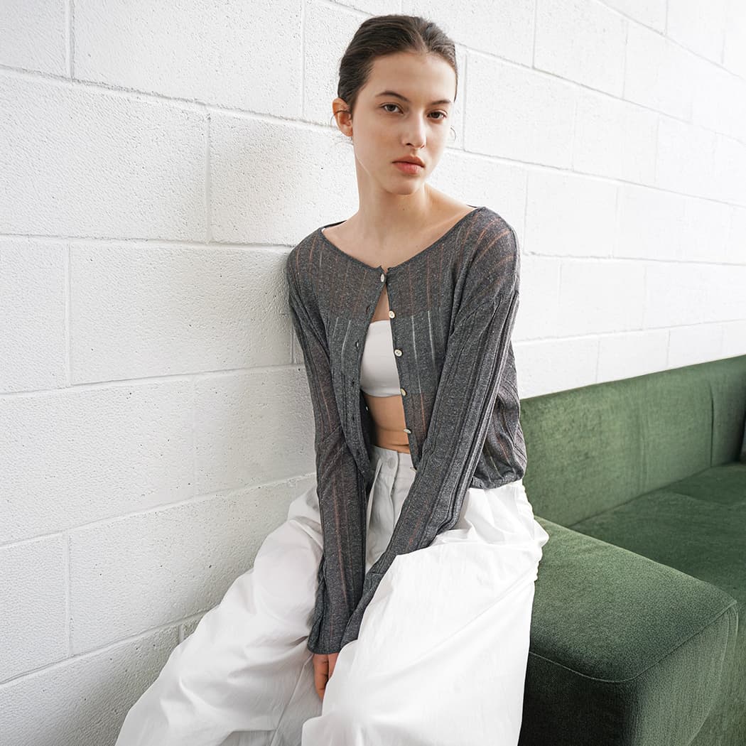 (CD-2271)LINEN SKASHI BOATNECK CROP CARDIGAN