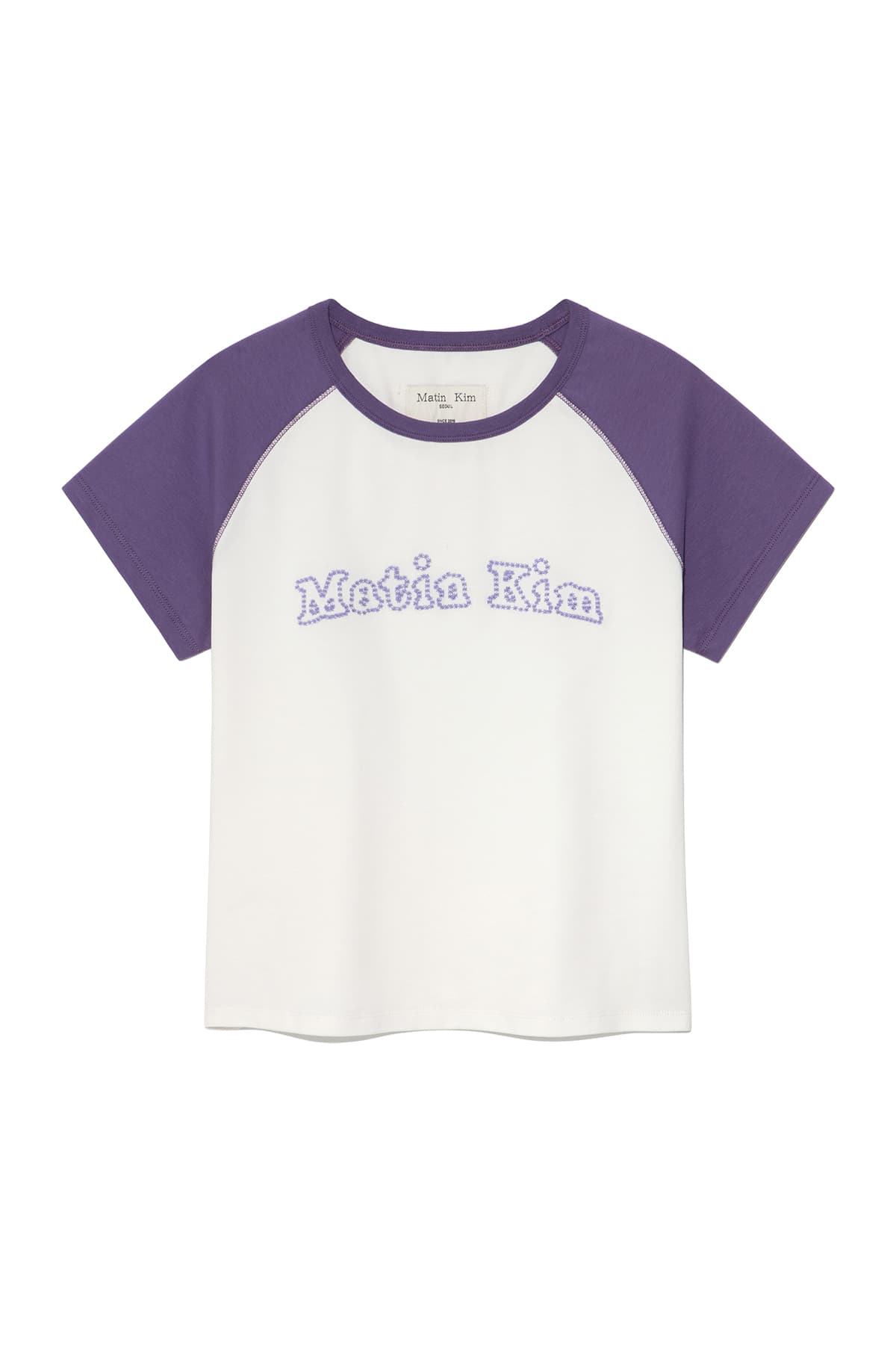 FLOWER STITCH RAGLAN LOGO TOP IN PURPLE