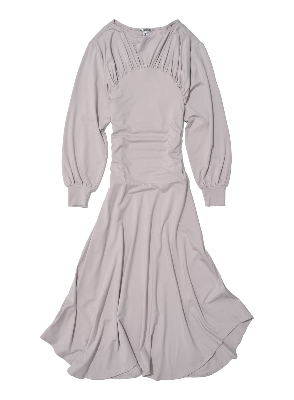 SHIRRING JERSEY UNBALANCED DRESS_STONE