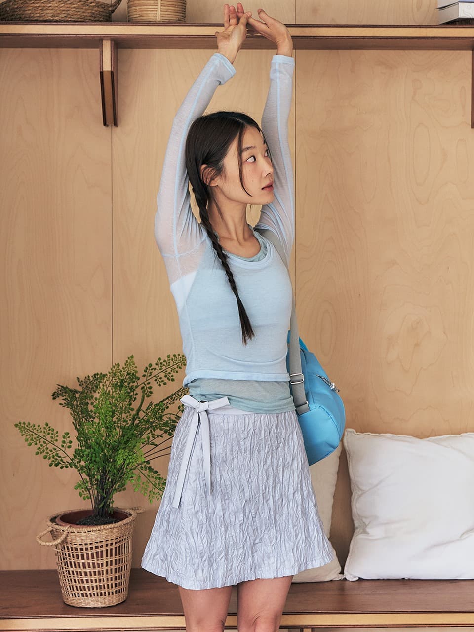 GLOW WRINKLE SKIRT (SMOKE BLUE)