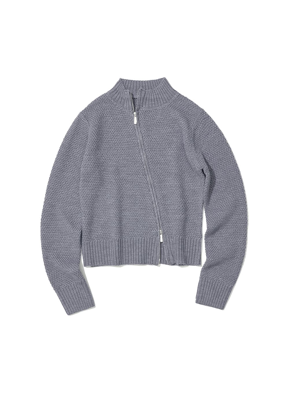 ASSYMETRIC ZIP-UP KNIT CARDIGAN_MELANGE