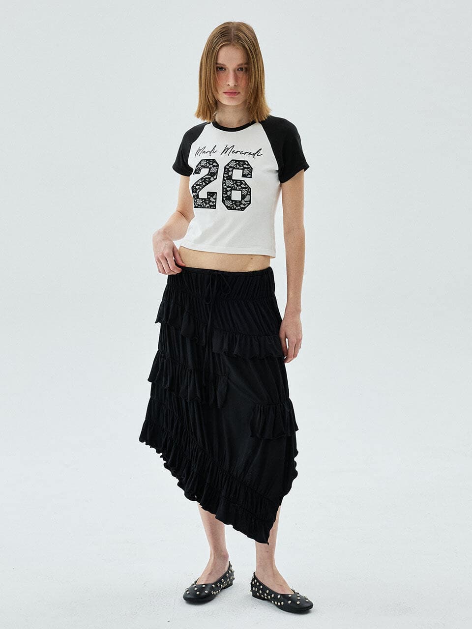 MIDI SKIRT FRILL_BLACK