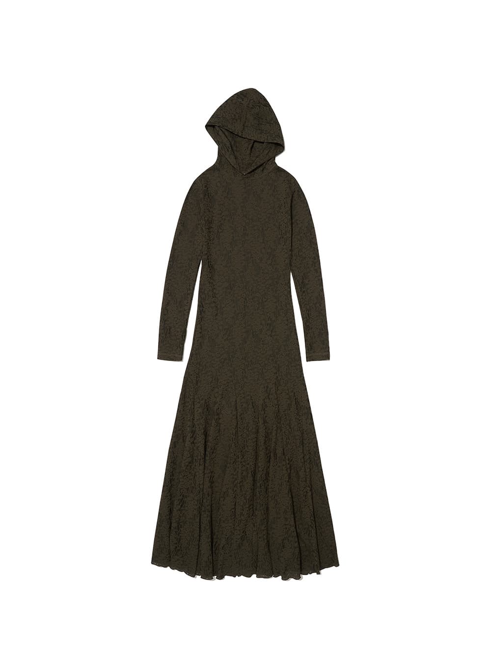 SHEER LACE JERSEY HOODIE DRESS_BROWN