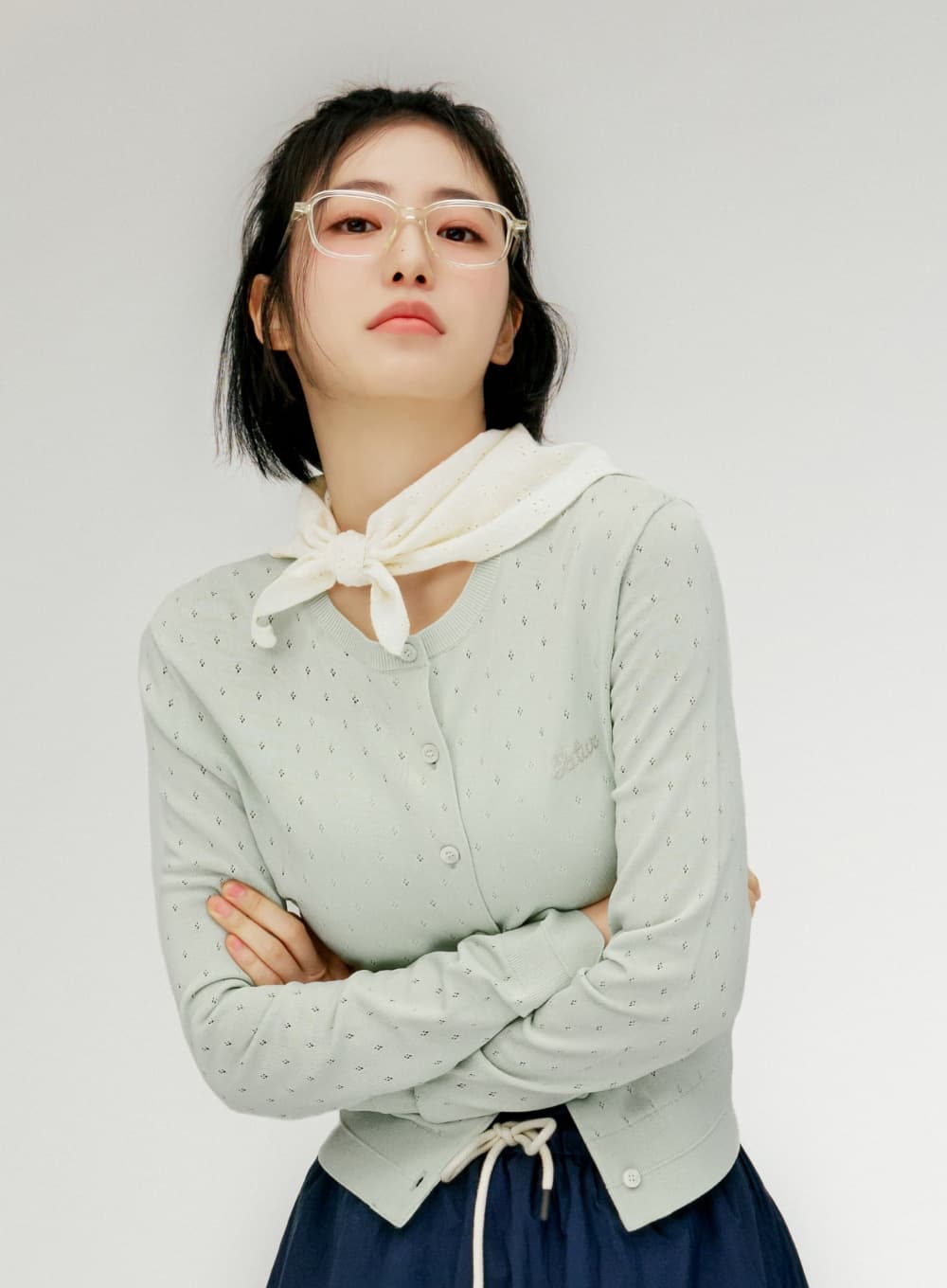 (W) Pointel Crewneck Cardigan - Mint