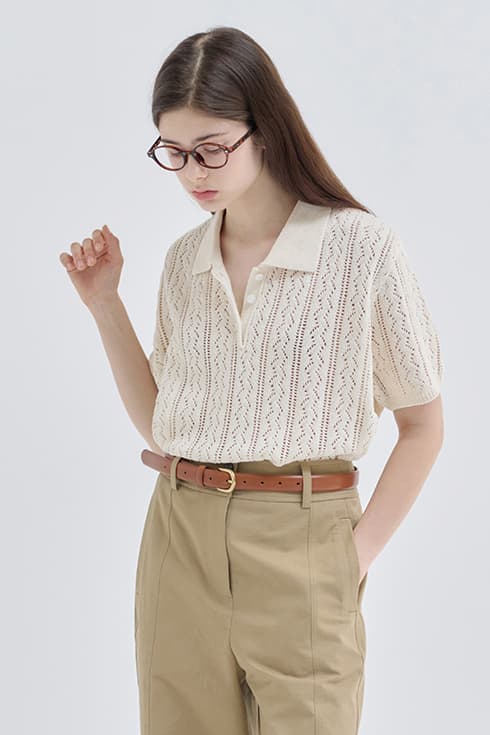 Crochet collar pullover knit [IV]