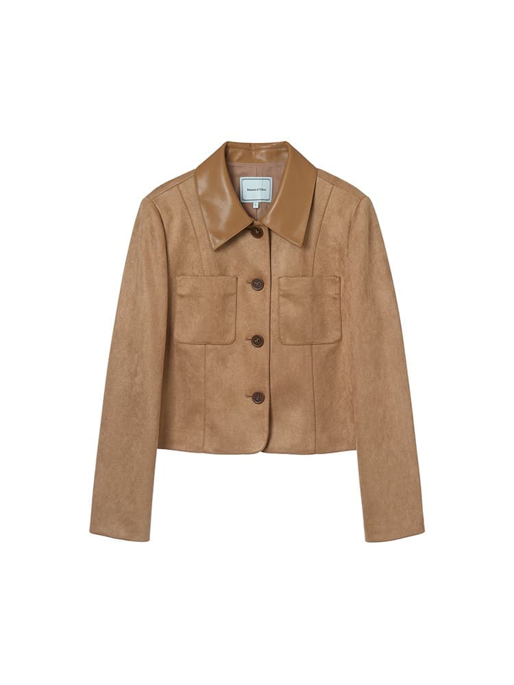 카라배색 스웨이드 크롭자켓 (CAMEL) OH5XJ1690