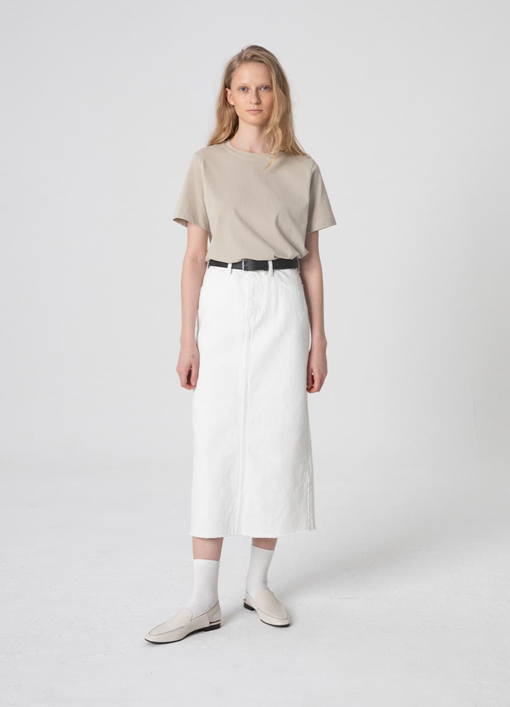 Basic Round Cotton T-Shirt - Beige