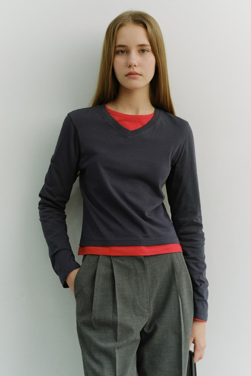 ESSENTIAL PETIT V-NECK T-SHIRT NAVY_UDTS6A201N2
