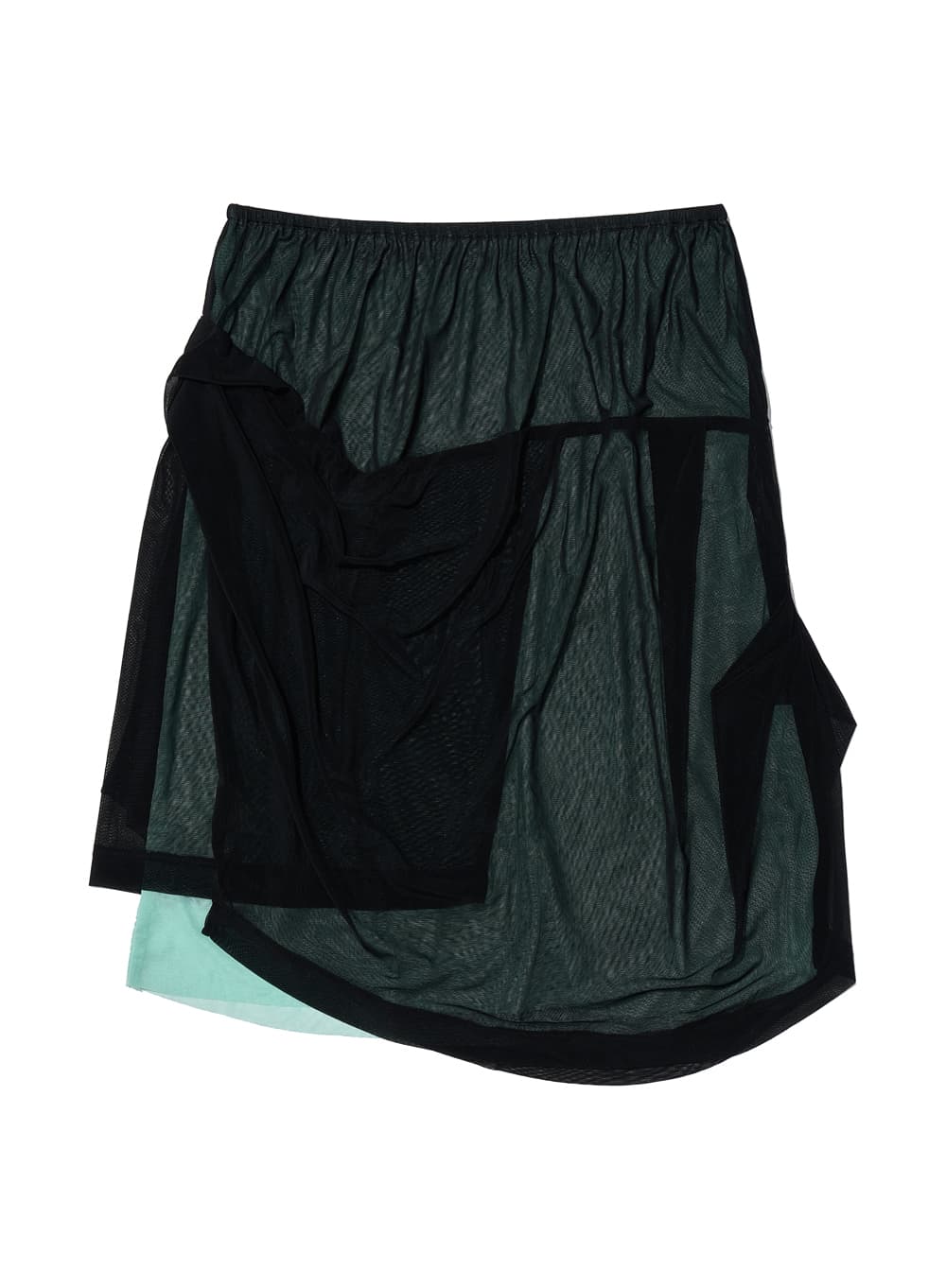 MESH COMBI DRAPE MIDI SKIRT_BLACK