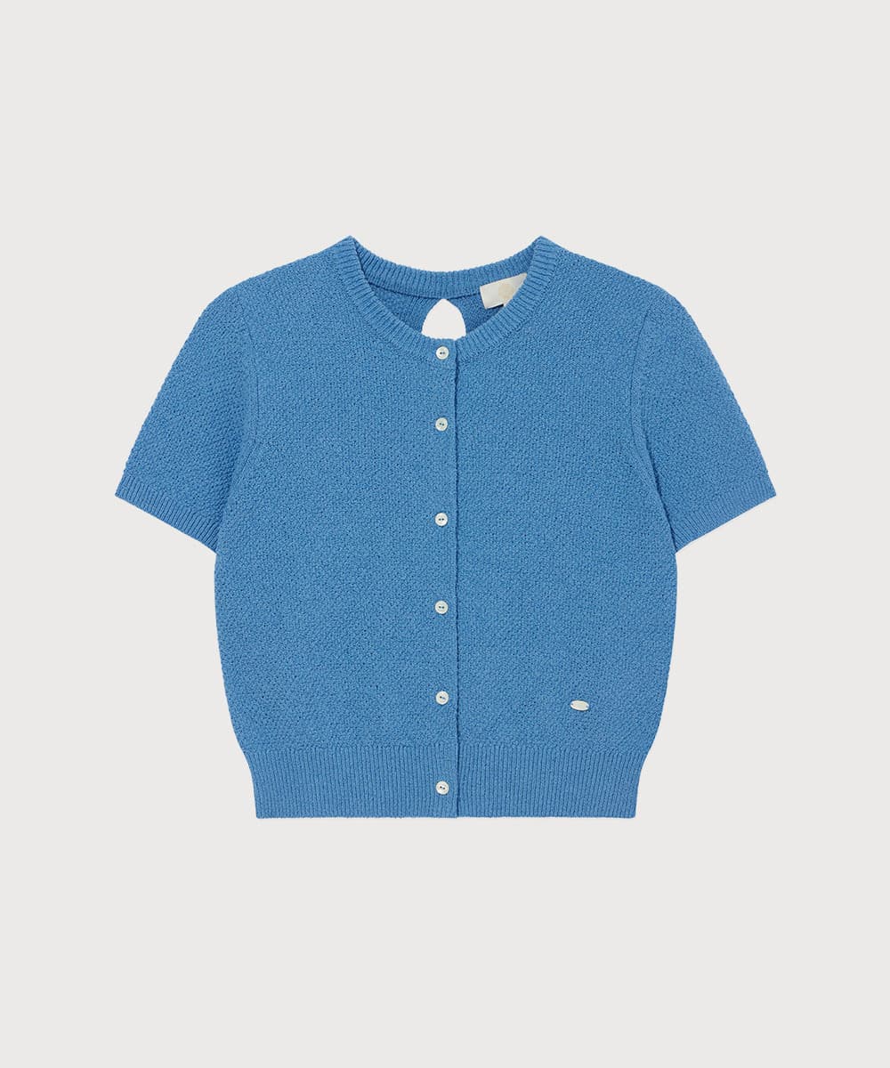 우먼 컷아웃 반팔 가디건 Blue