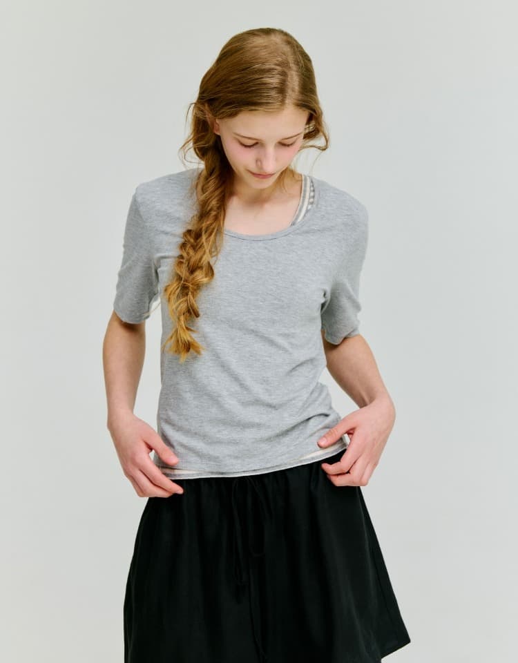 deep u-neck t-shirt - melange grey
