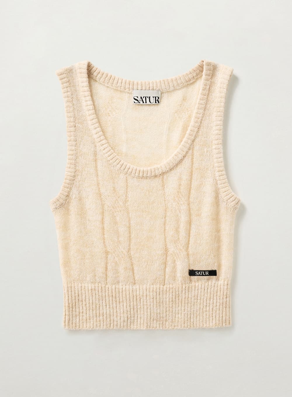 (W) Mohair Crop Knit Vest - Cream