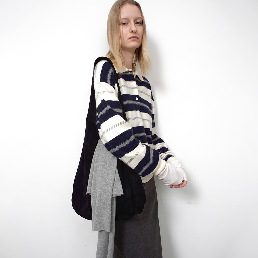 (T-7150)LOOSE FIT STRIPED POLO KNIT