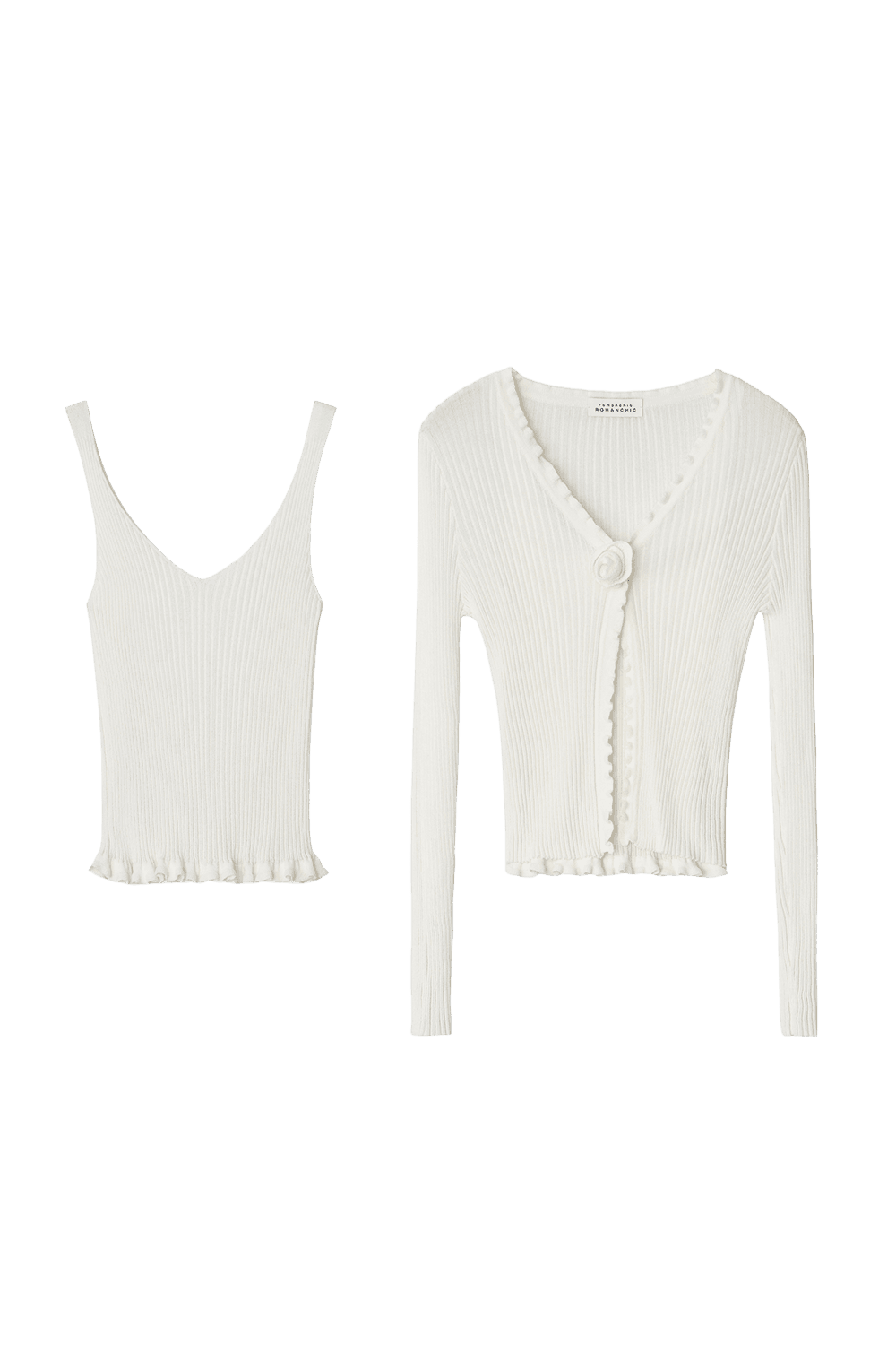 Rosy Rib Cardigan Knit Set (White)