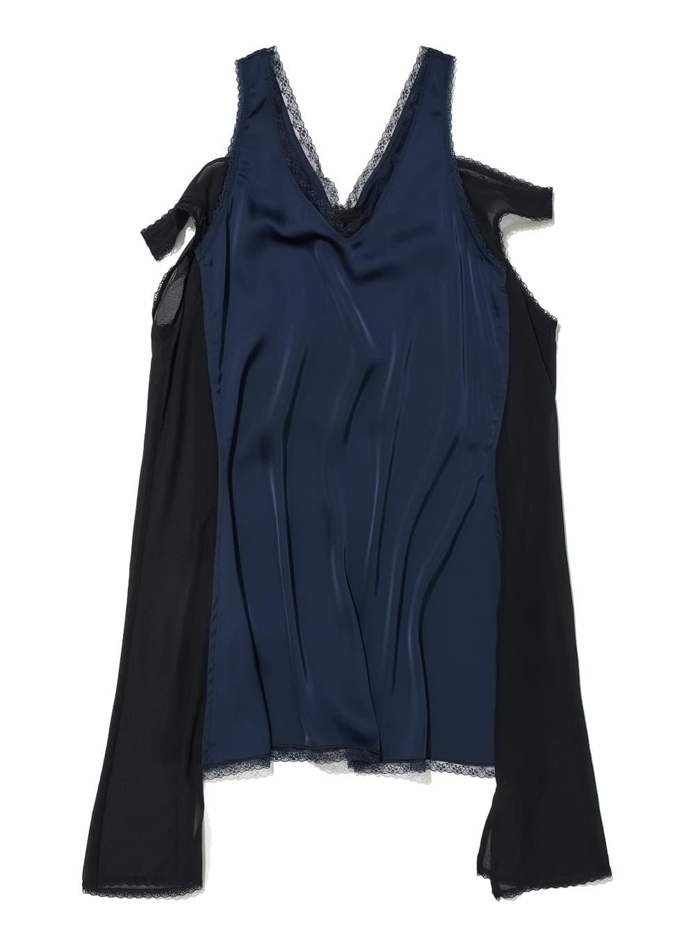 ASYMMETRIC LACE TRIM SLIP DRESS_NAVY
